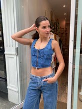 Load image into Gallery viewer, Zip Front Pinstripe Denim Corset
