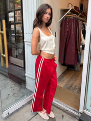 Linen Stripe Crop Racer Pant in Bell Pepper