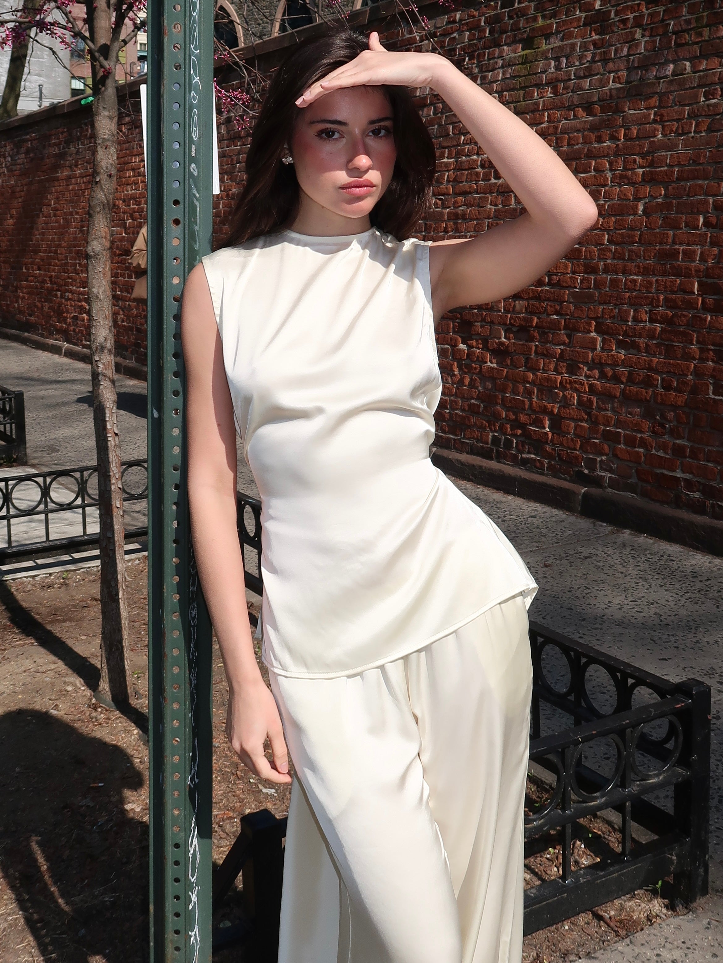 April Draped Open Back Top in Ivory