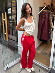 Linen Stripe Crop Racer Pant in Bell Pepper
