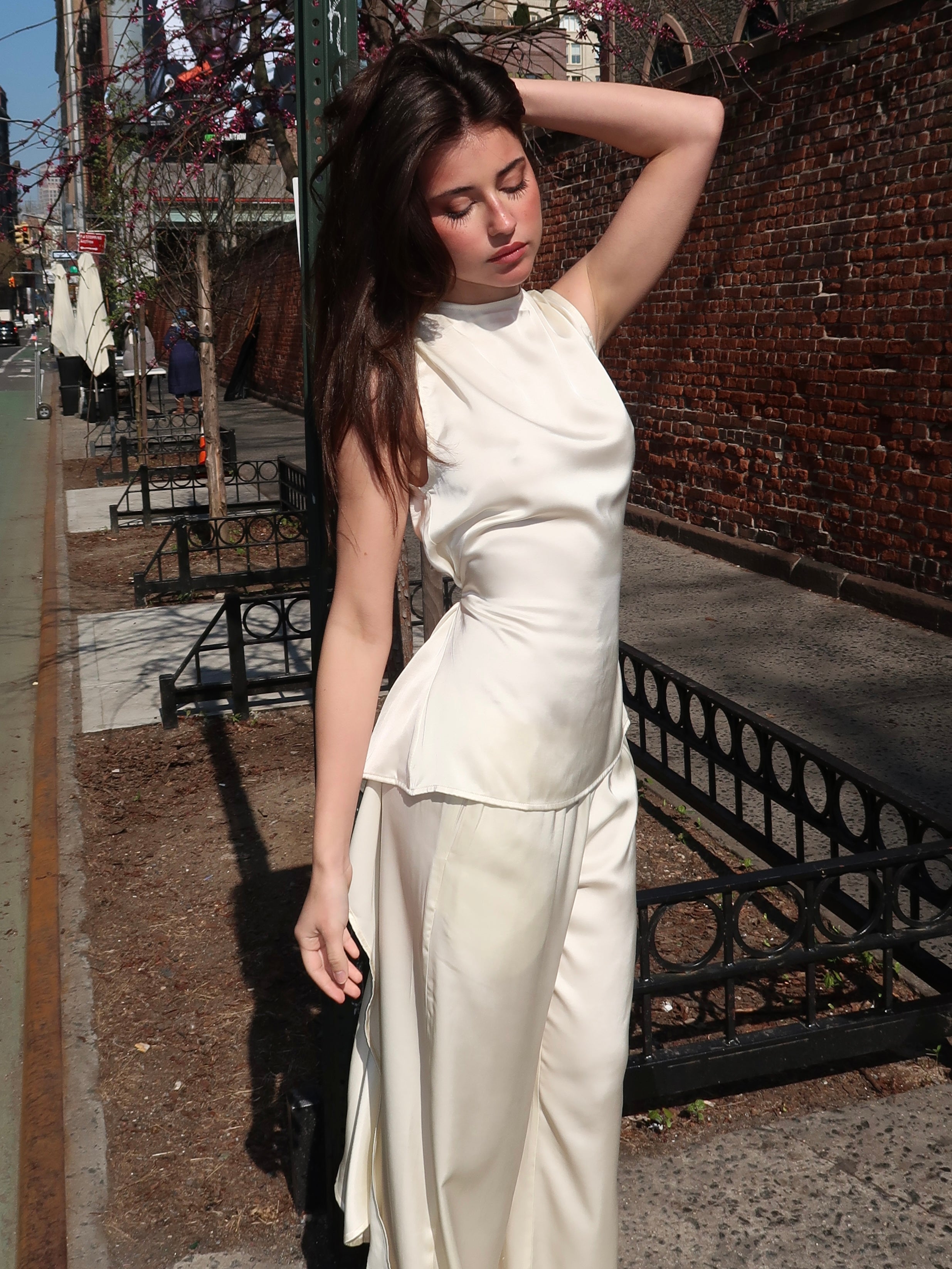 April Draped Open Back Top in Ivory