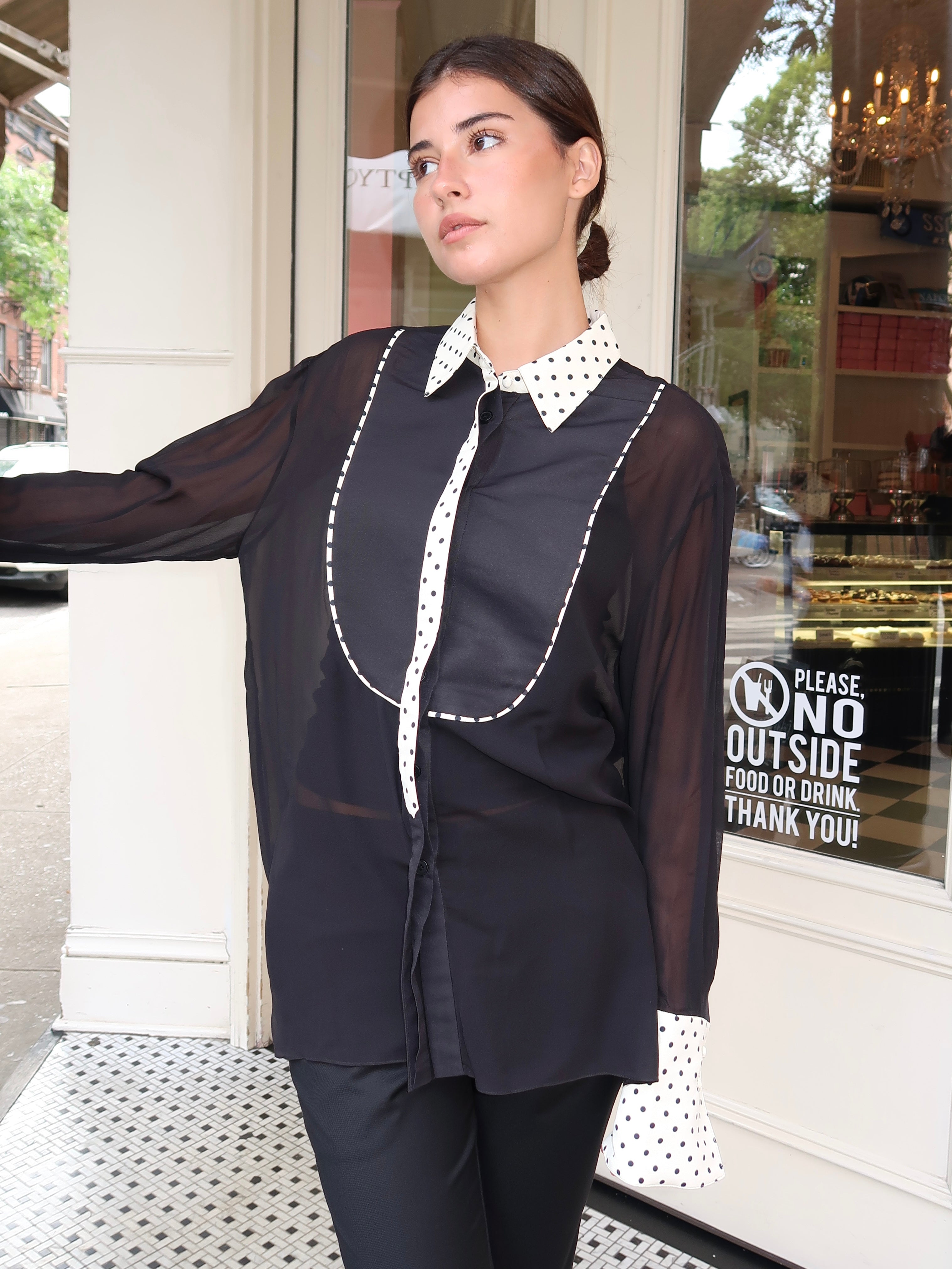 Flemming Shirt in Black/Ivory Polka Dot