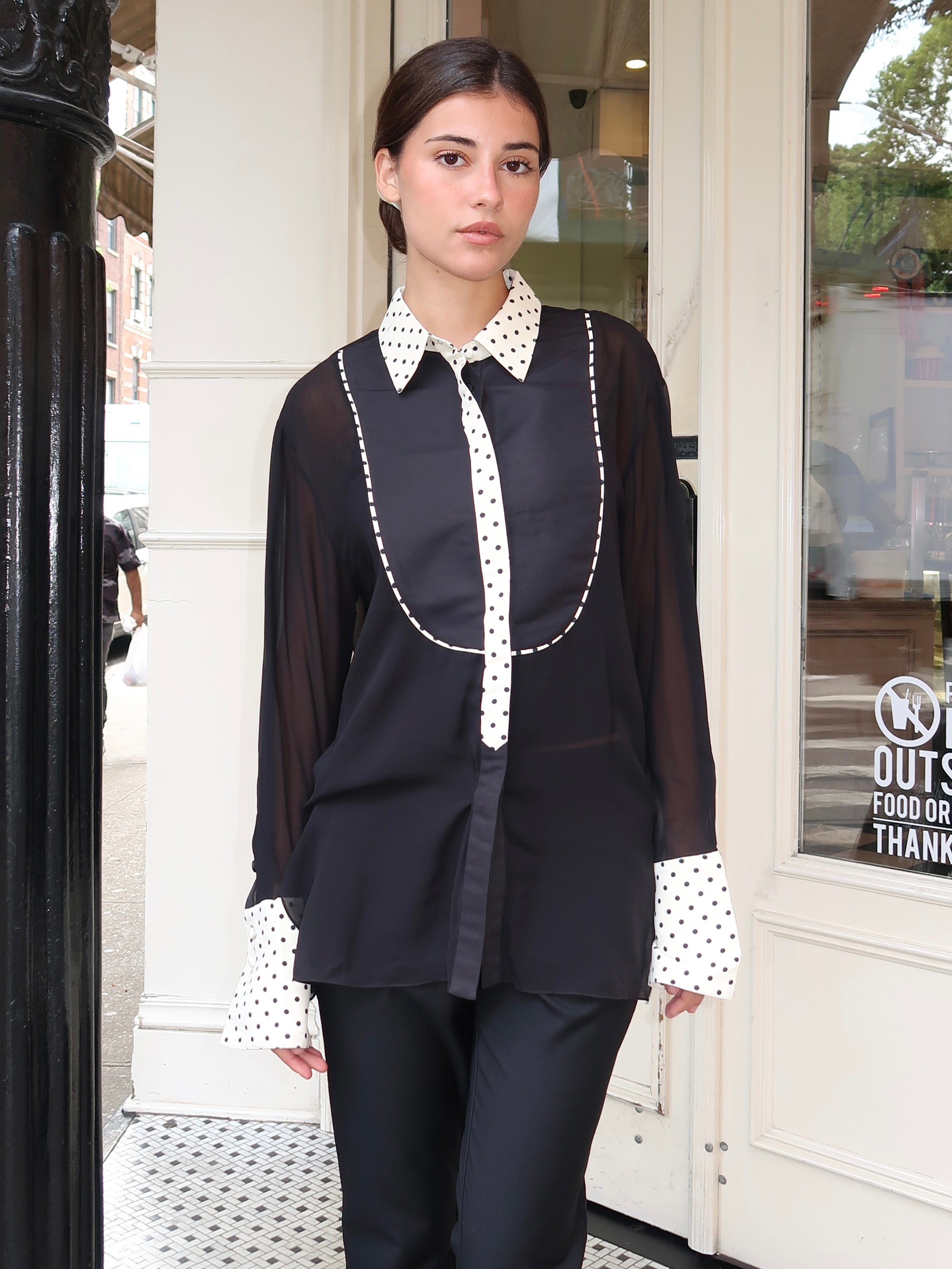 Flemming Shirt in Black/Ivory Polka Dot