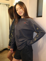 Pizza Party LS Washed Tee in Charcoal