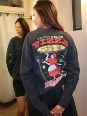 Pizza Party LS Washed Tee in Charcoal