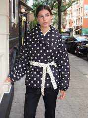 Portia Wrap Jacket in Black/Ivory Polka Dot