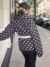 Portia Wrap Jacket in Black/Ivory Polka Dot