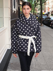 Portia Wrap Jacket in Black/Ivory Polka Dot
