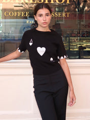 Aces of Heart Pullover in Black/Ivory