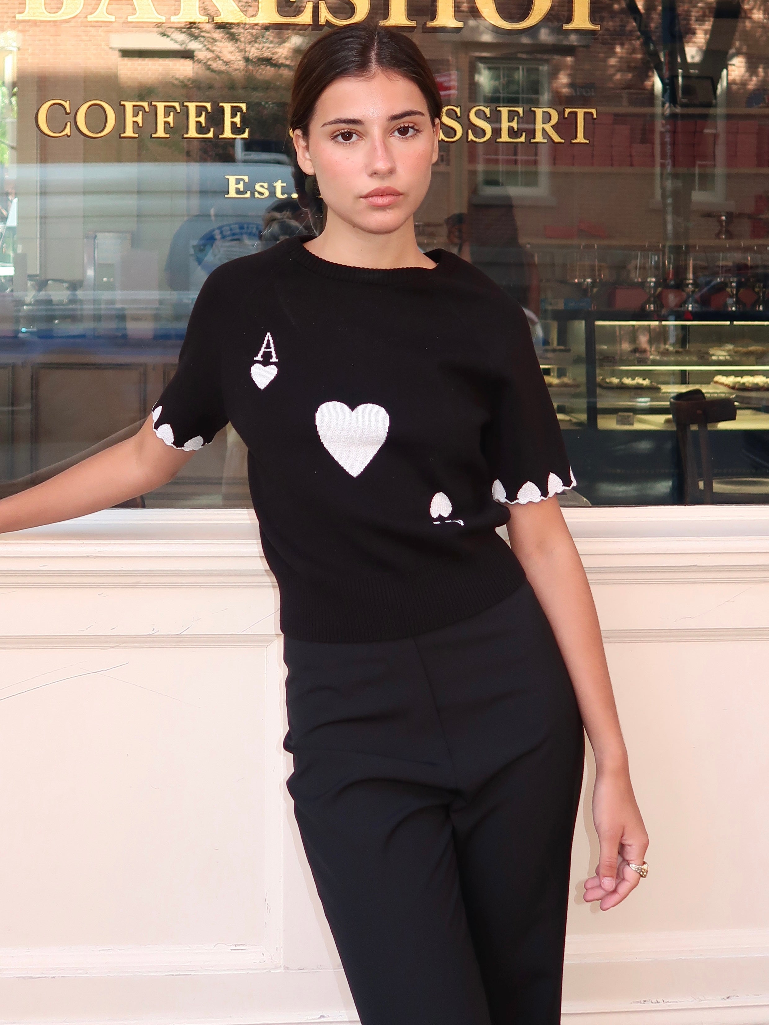 Aces of Heart Pullover in Black/Ivory