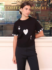 Aces of Heart Pullover in Black/Ivory