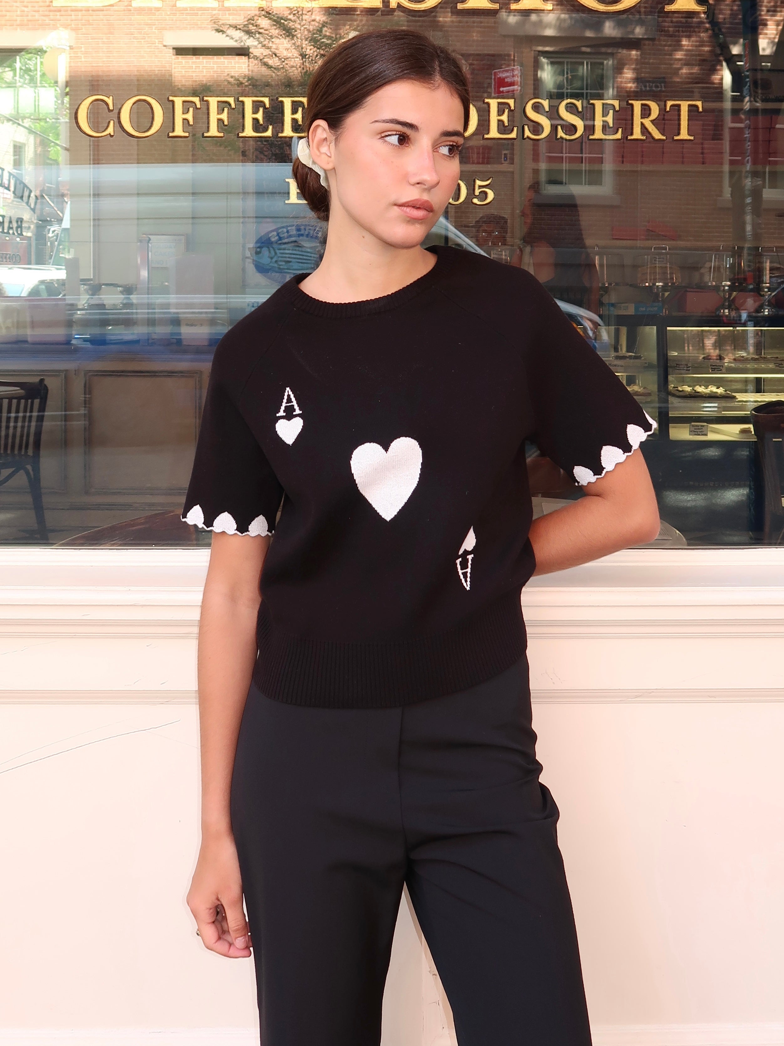 Aces of Heart Pullover in Black/Ivory