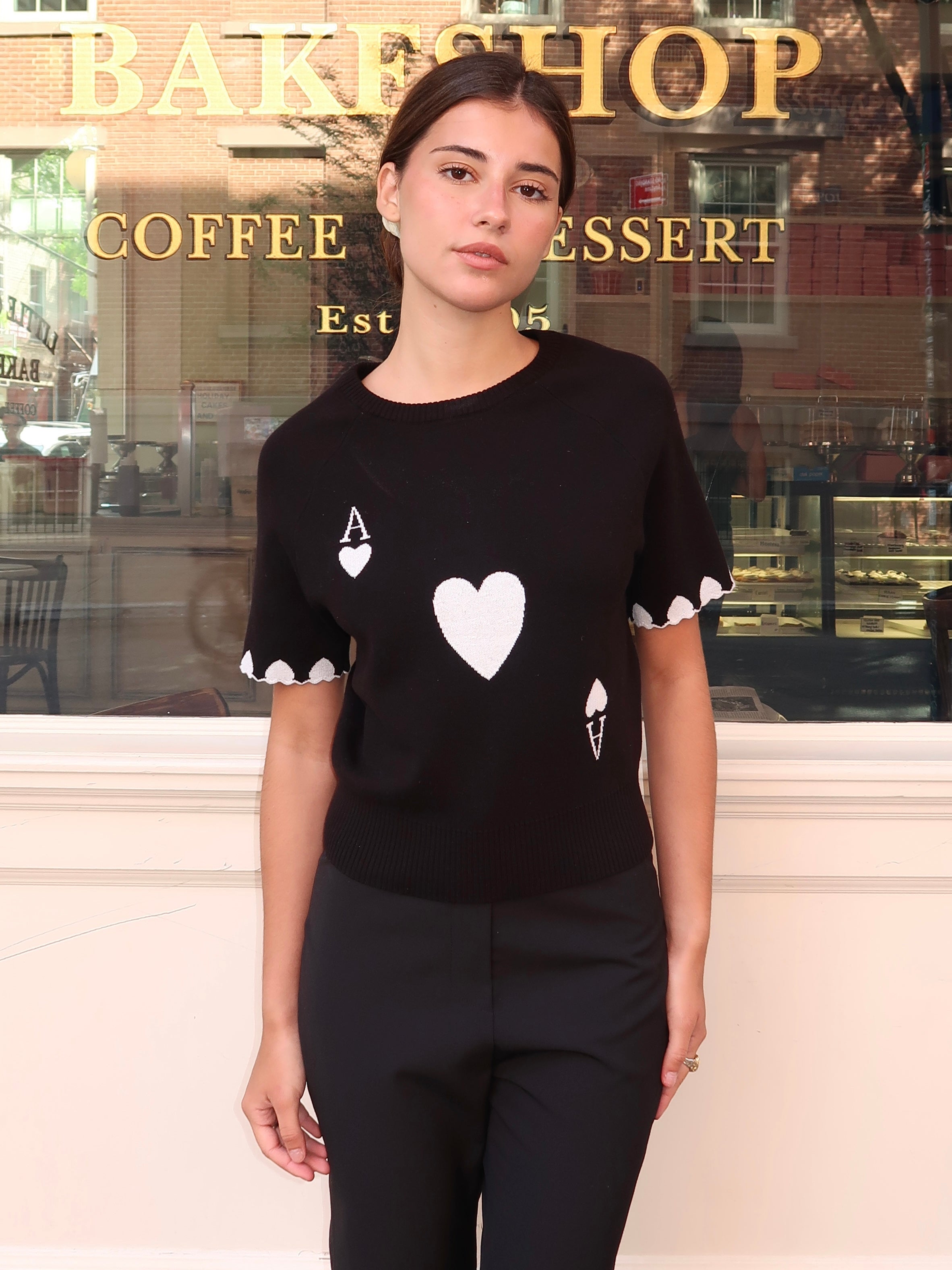 Aces of Heart Pullover in Black/Ivory