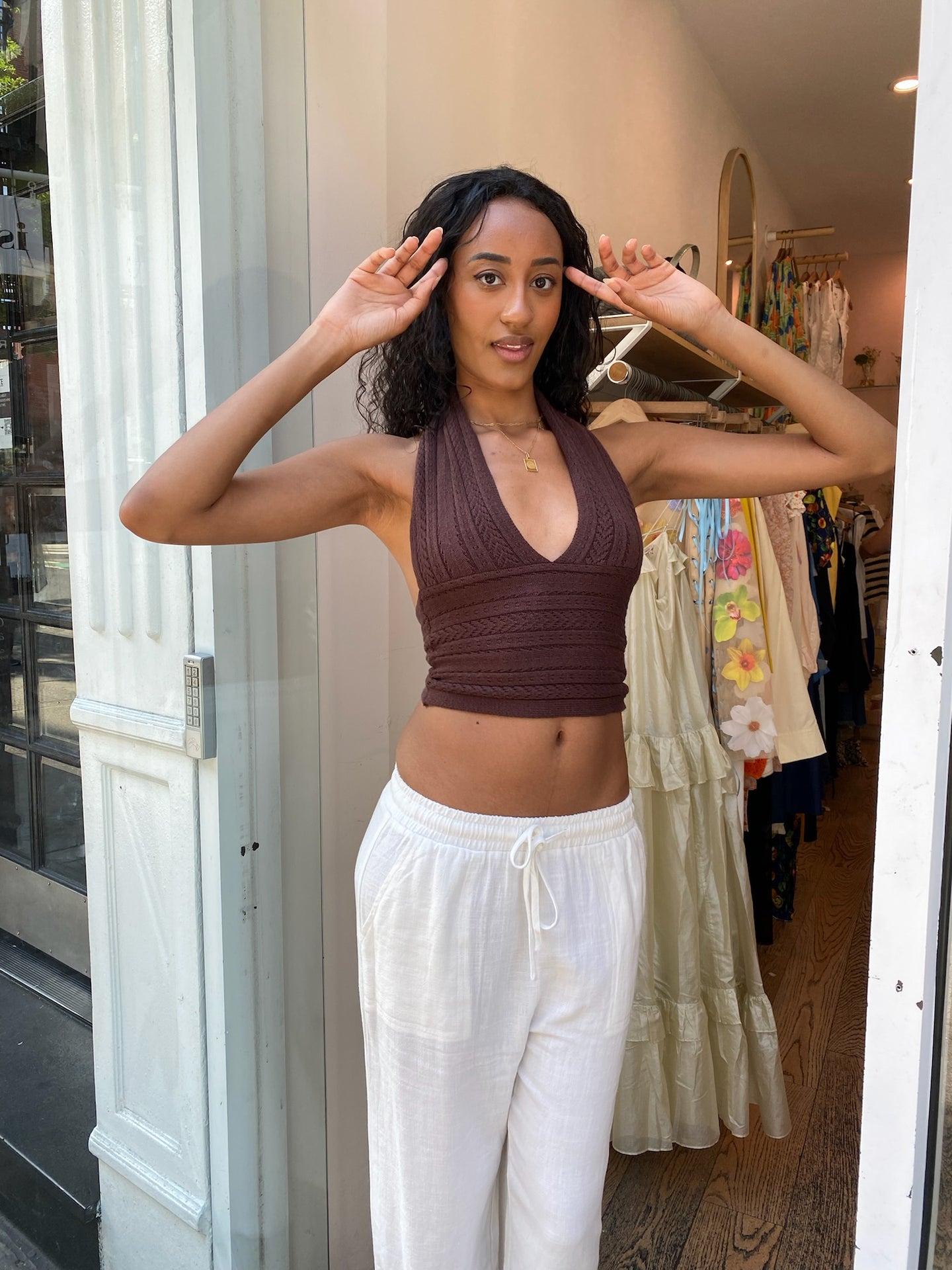 Maui Knit Halter Top in Brown