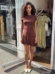 Jorja Asym Ruffle Mini Romper in Brown