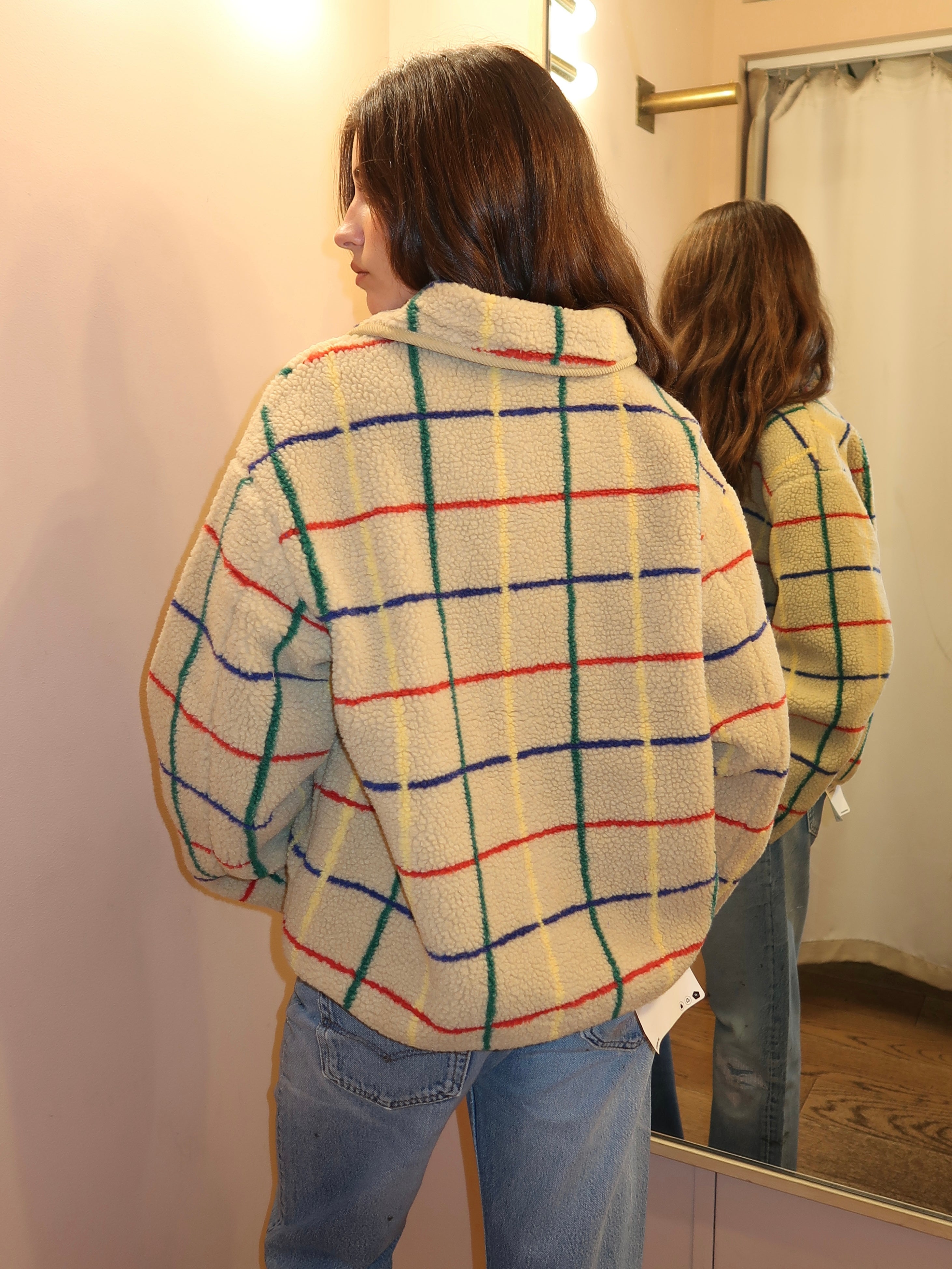 Color Striped Sheepskin Jacket in Multi