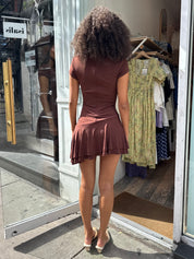 Jorja Asym Ruffle Mini Romper in Brown