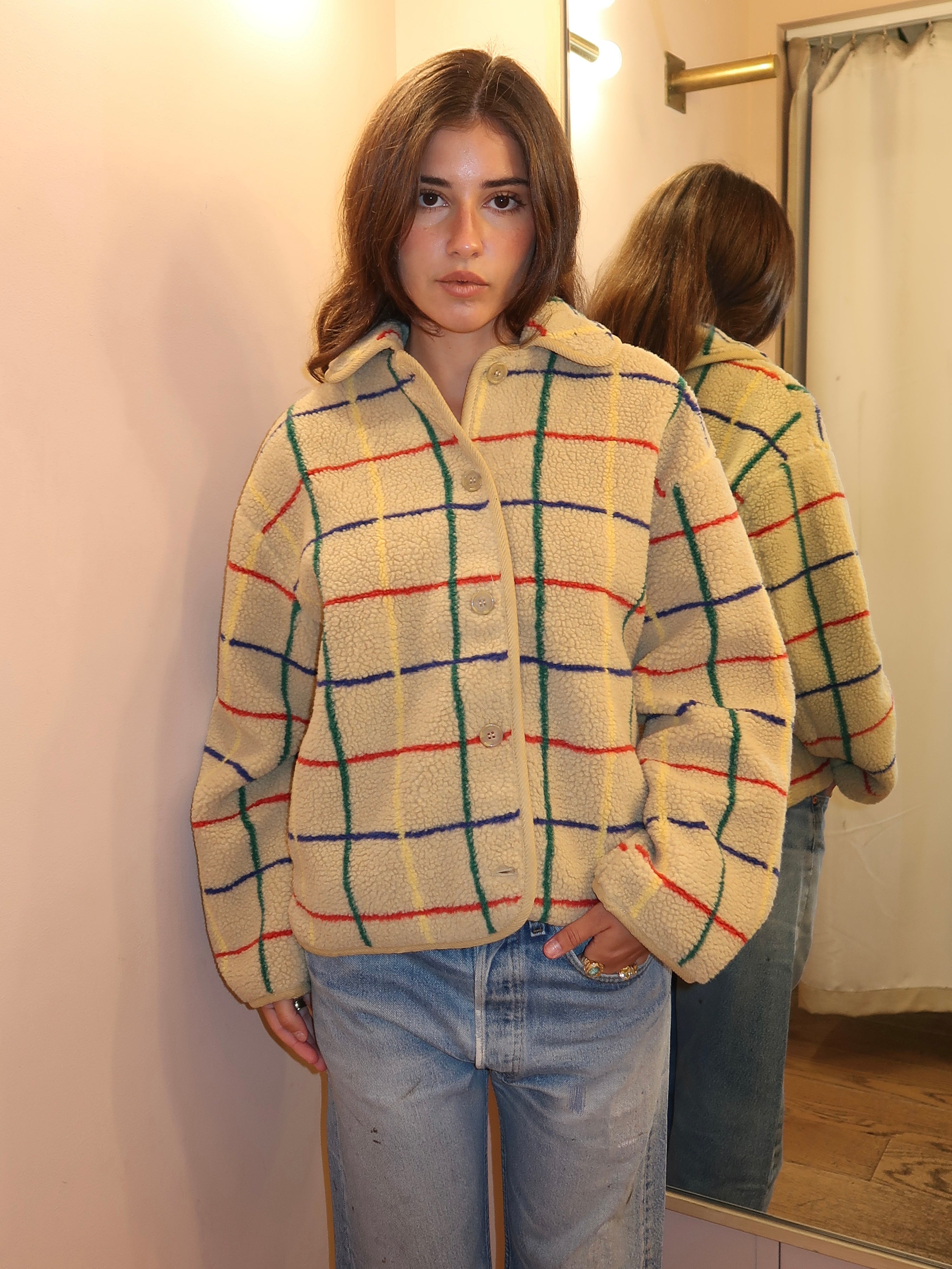 Color Striped Sheepskin Jacket in Multi