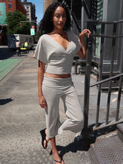 Kace Gaucho Pants in Tan Stripe