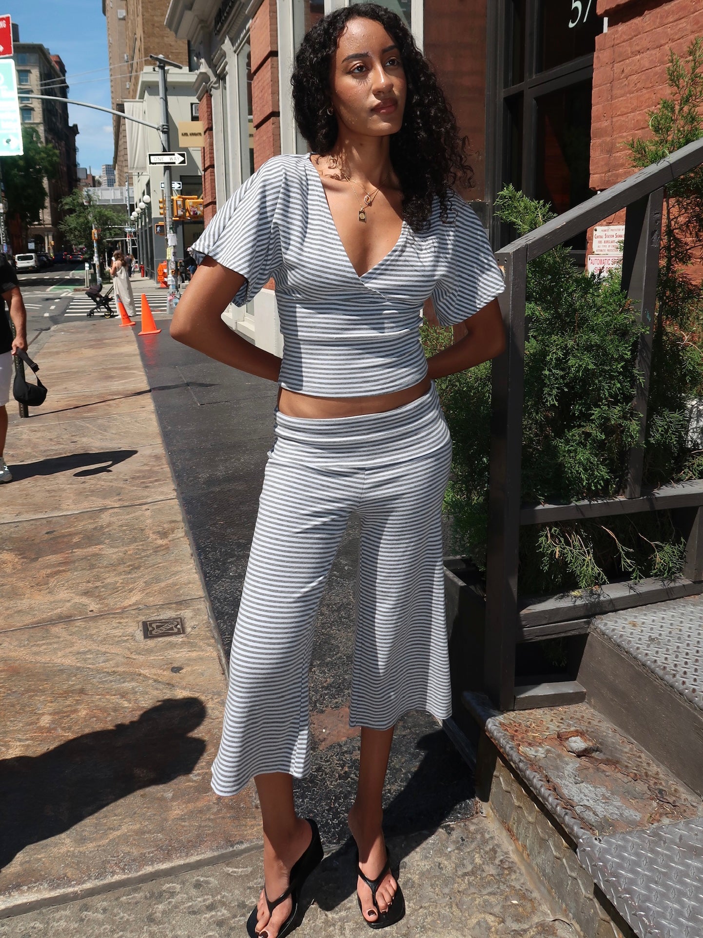Kace Gaucho Pants in Blue Stripe