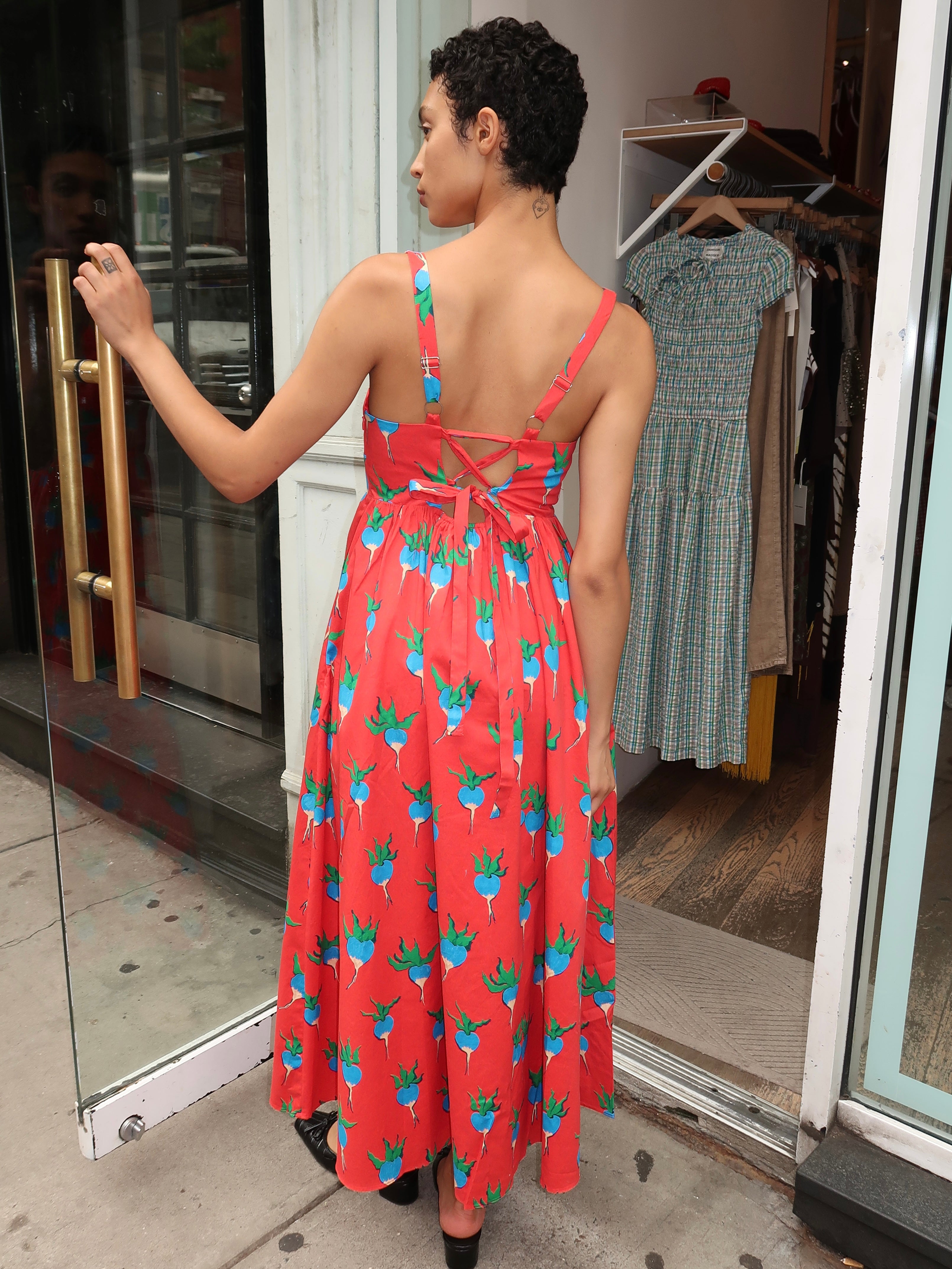 Victoria Dress in Blue Radishes