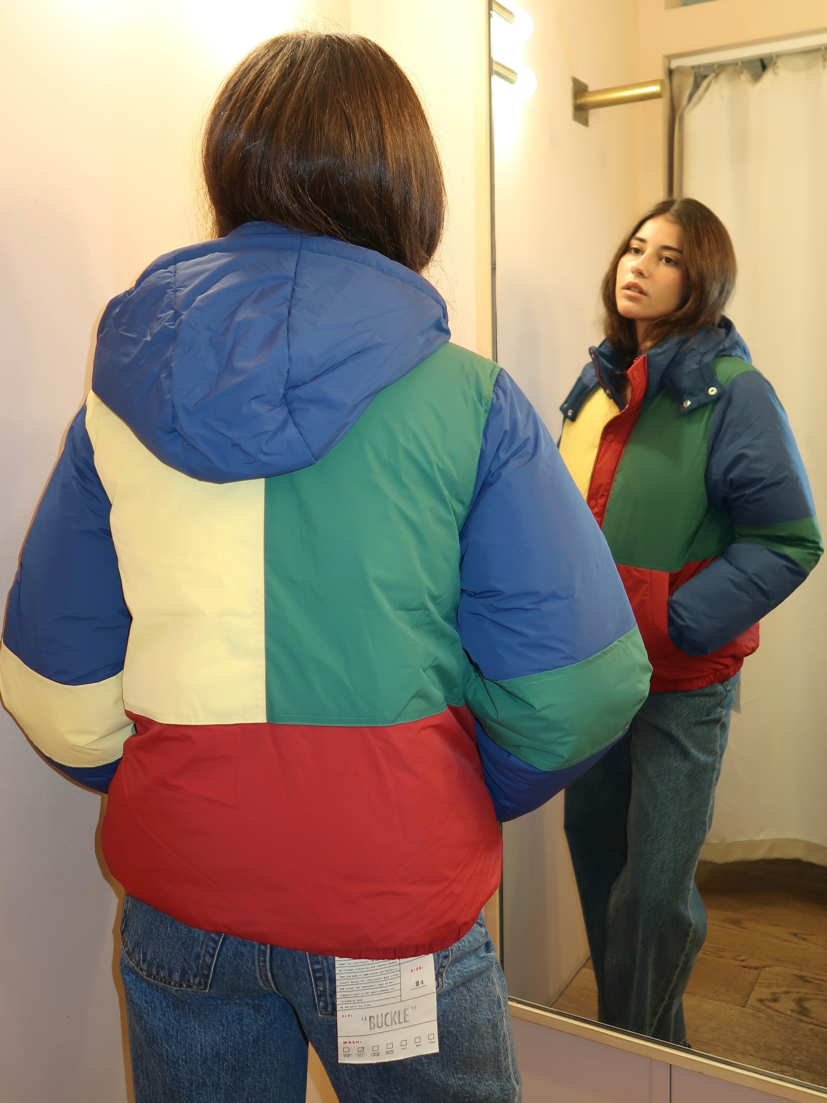 Color Block Padded Puffer in Multi