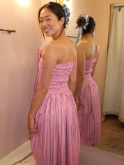 Mia Midi Dress in Pink Business Stripe