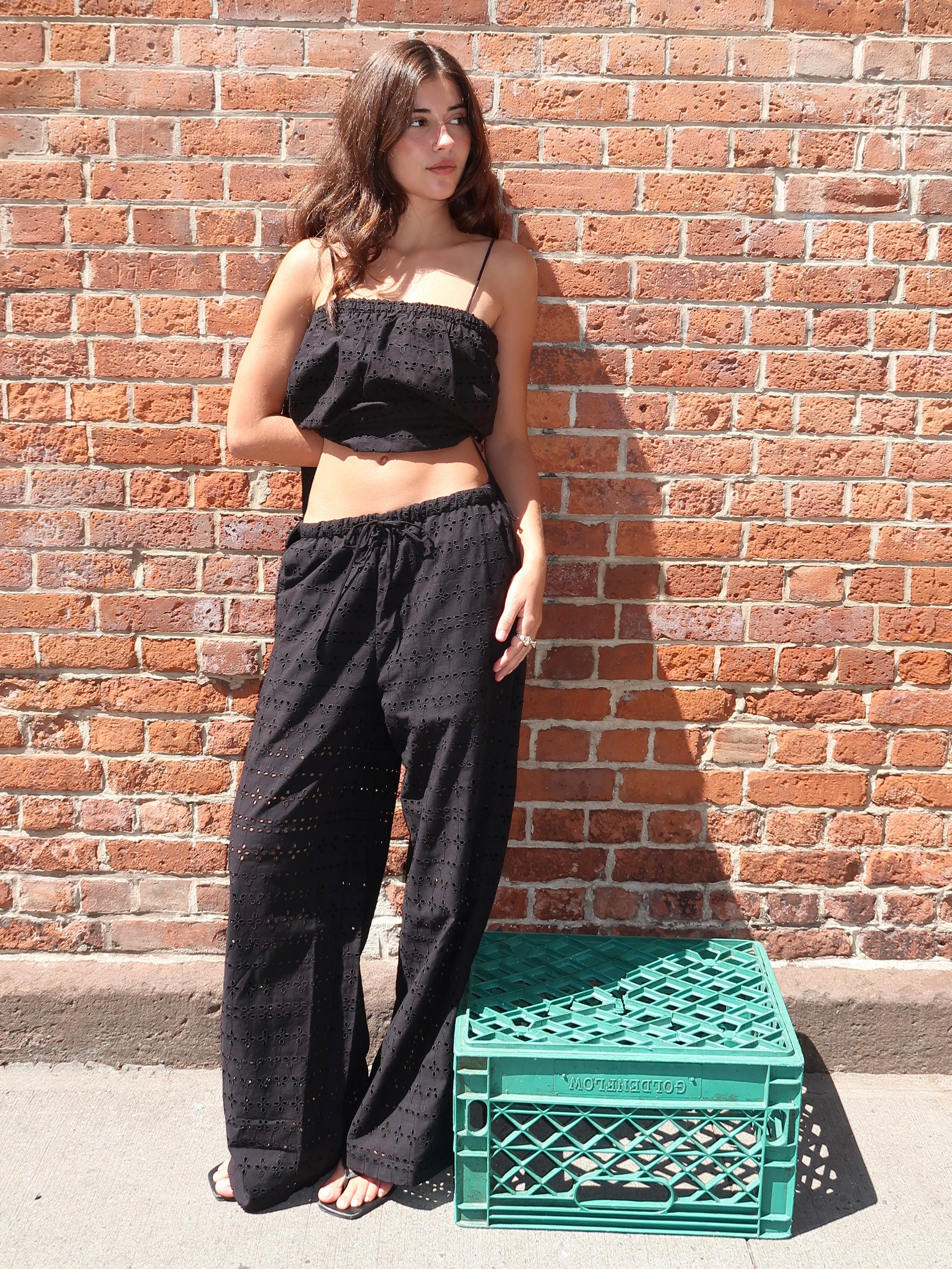 Ella Pant in Agnes Borderie Anglaise Black