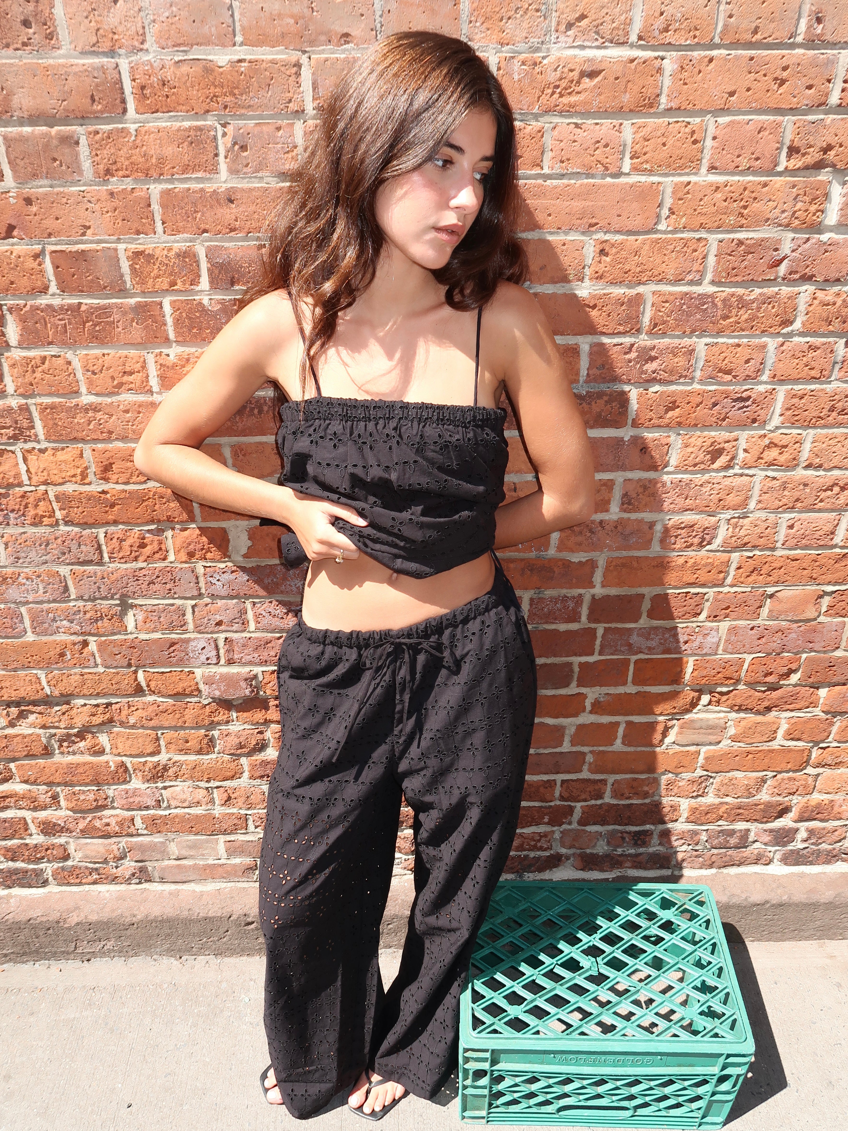 Ella Pant in Agnes Borderie Anglaise Black