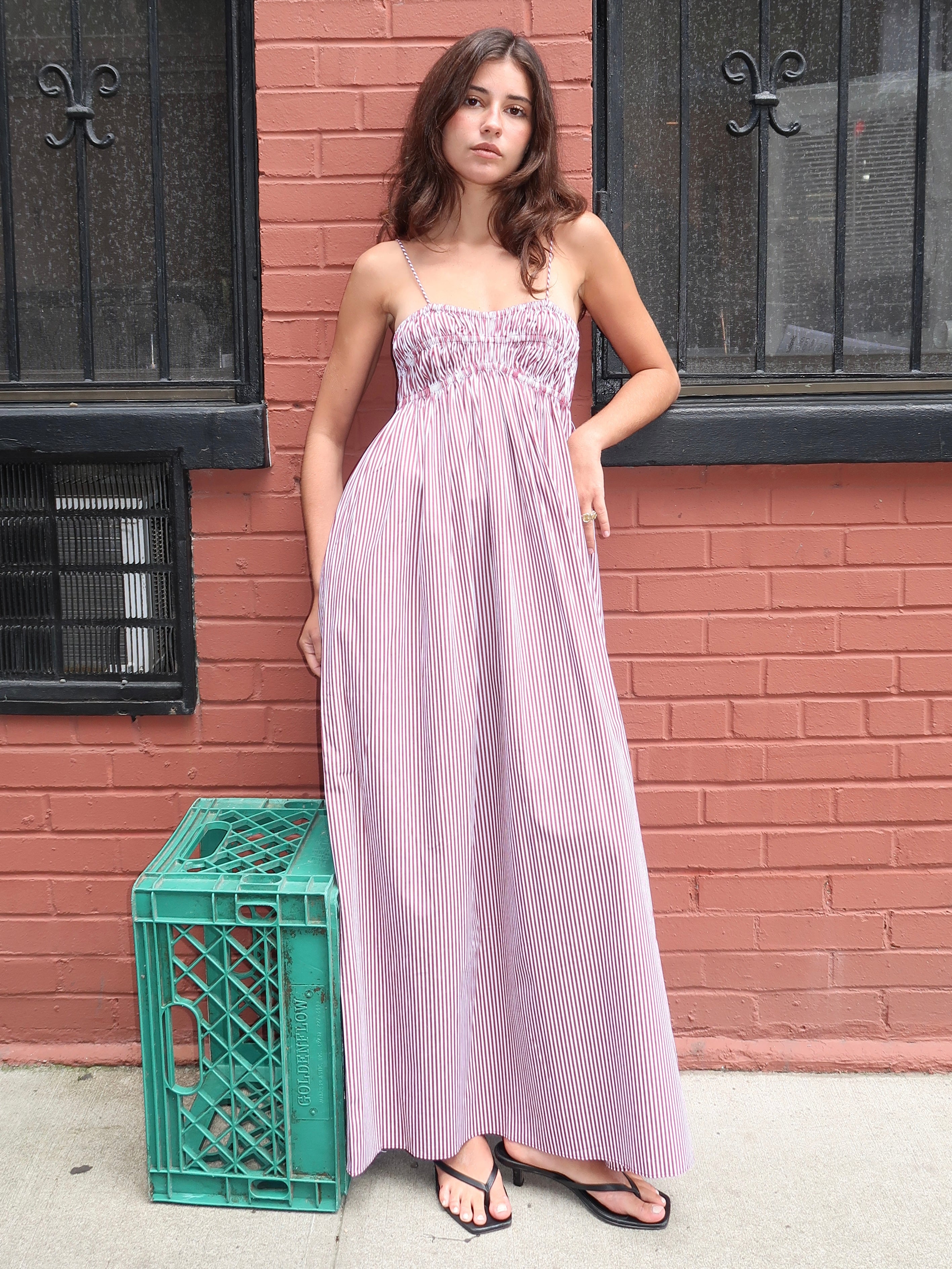 Birgit Maxi Dress in Maia Stripe Burgundy