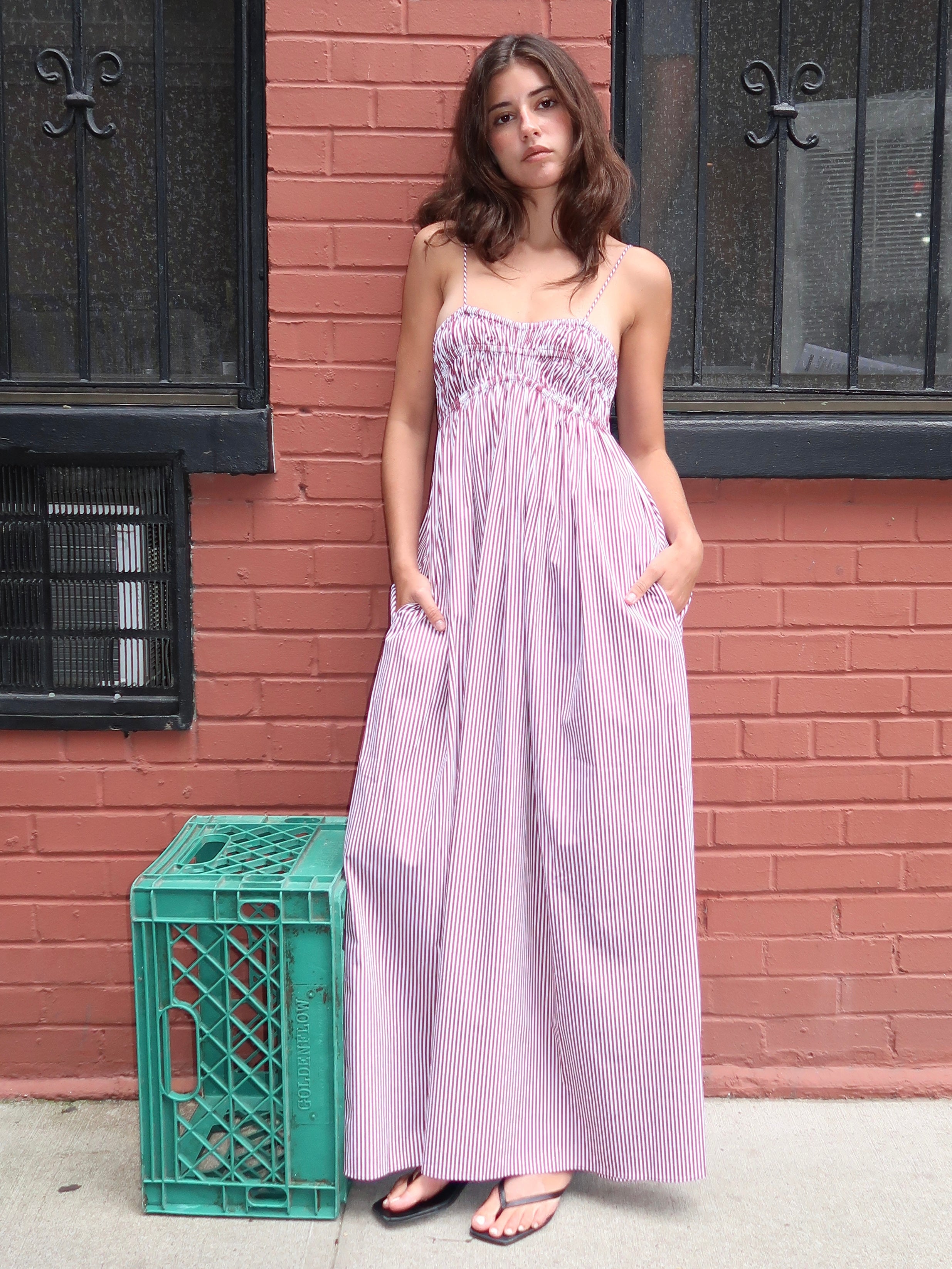 Birgit Maxi Dress in Maia Stripe Burgundy