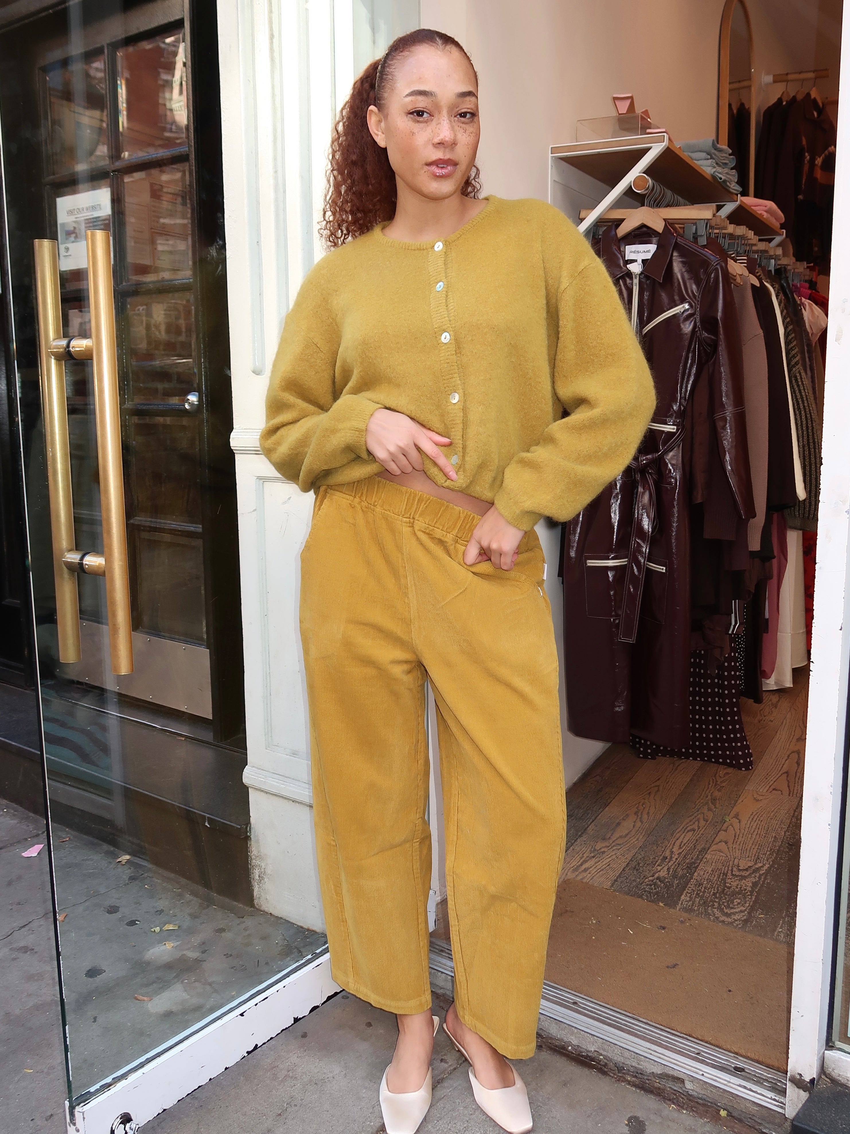 Corduroy Arc Pants in Green Olive