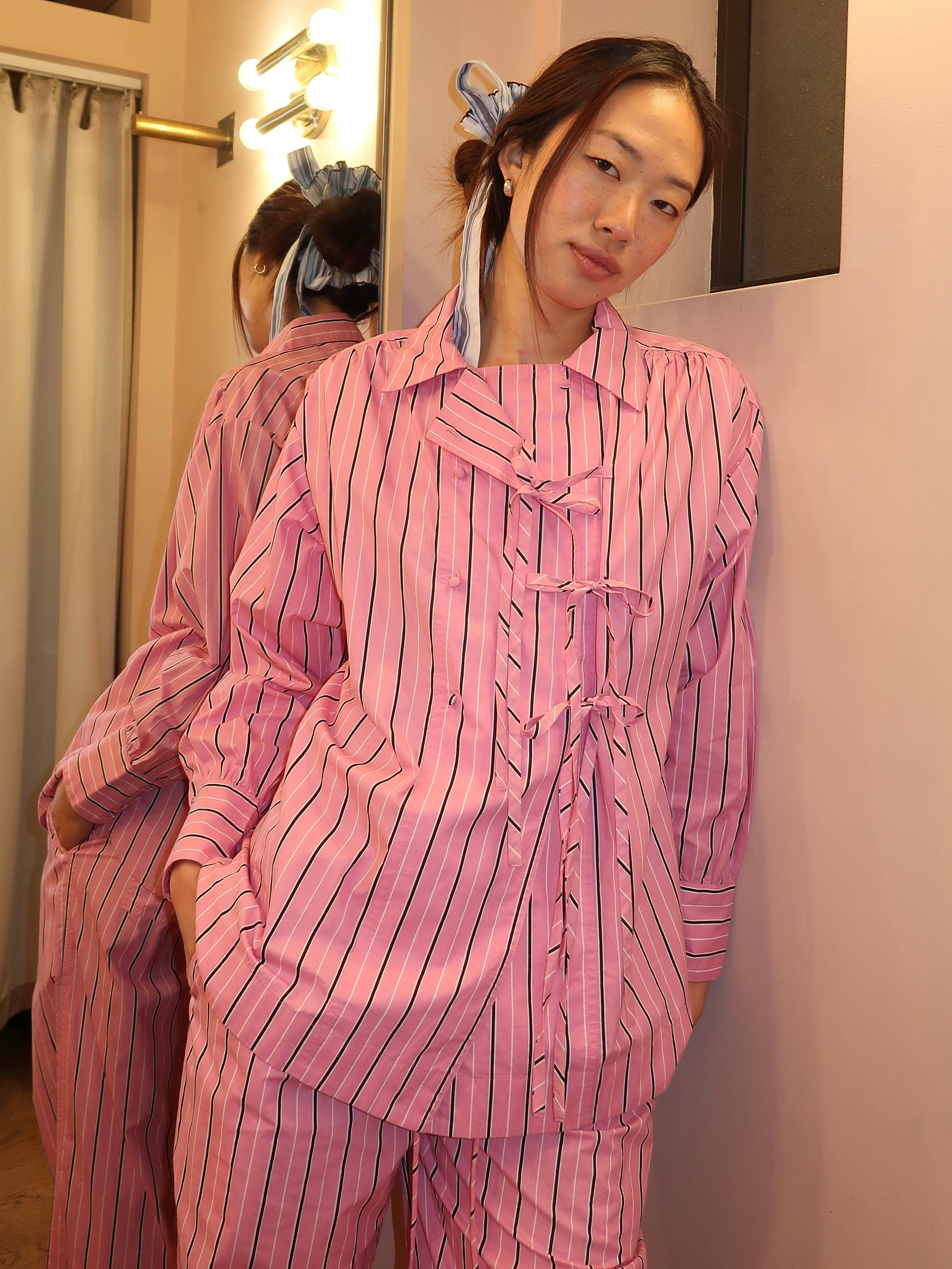 carorie BIG STRIPE SHIRT PINK Lサイズ Carmy Shirt in Pink Bold Stripe – Isalis