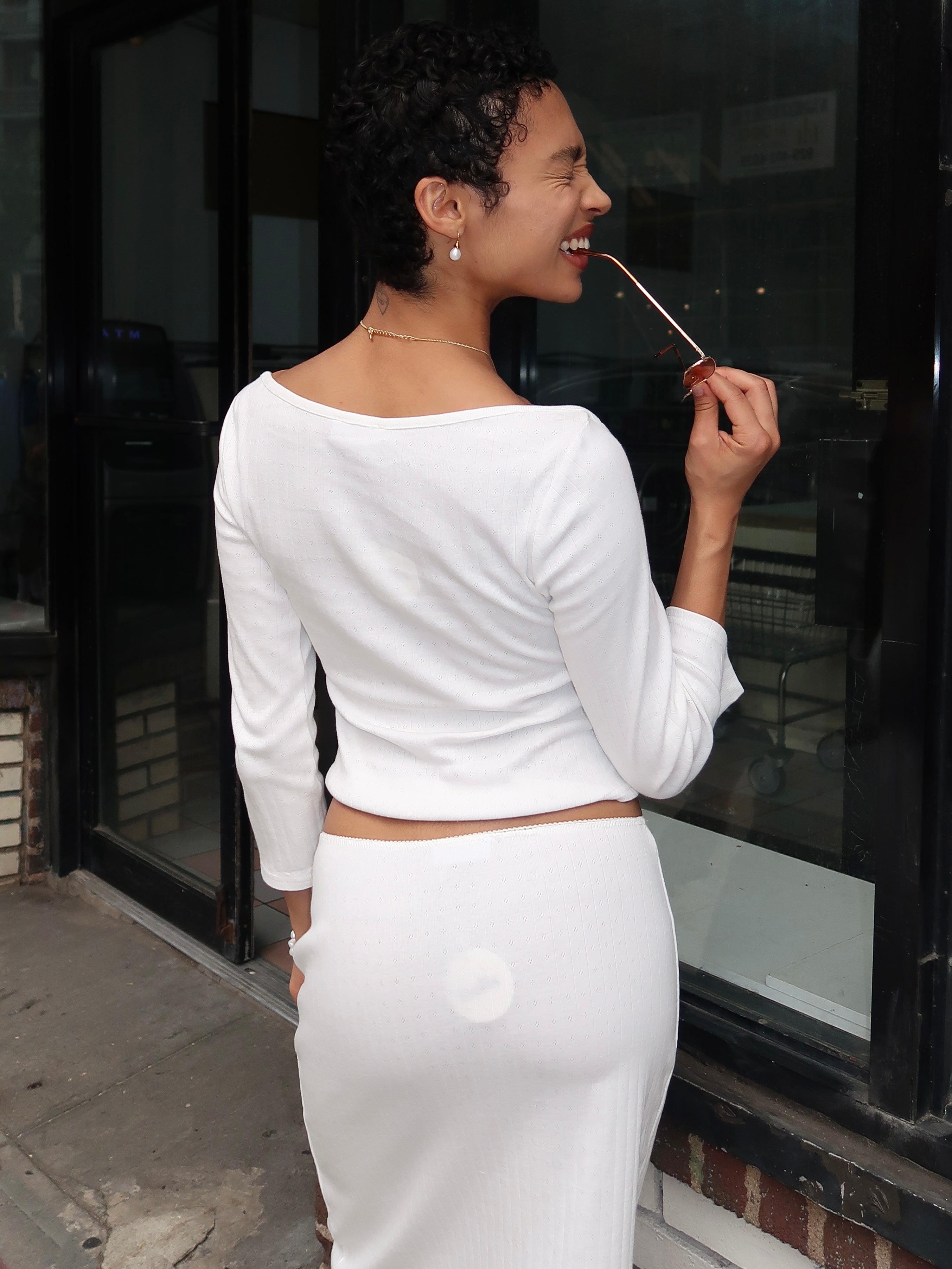 Keely Pointelle Long Sleeve in White