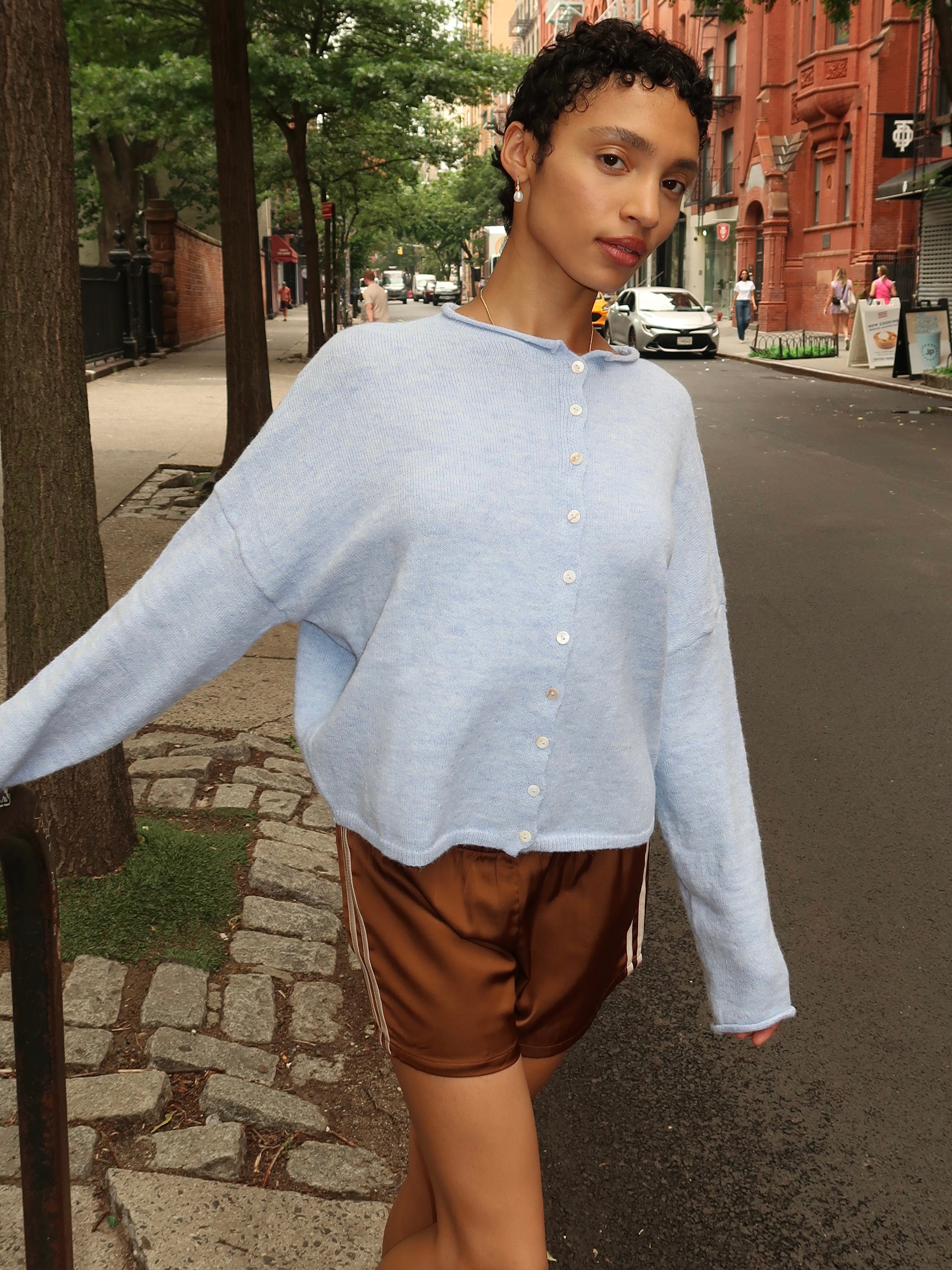 Pisces Button Down Cardigan in Sky Blue