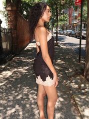 Demira Lace Trim Mini Dress in Black