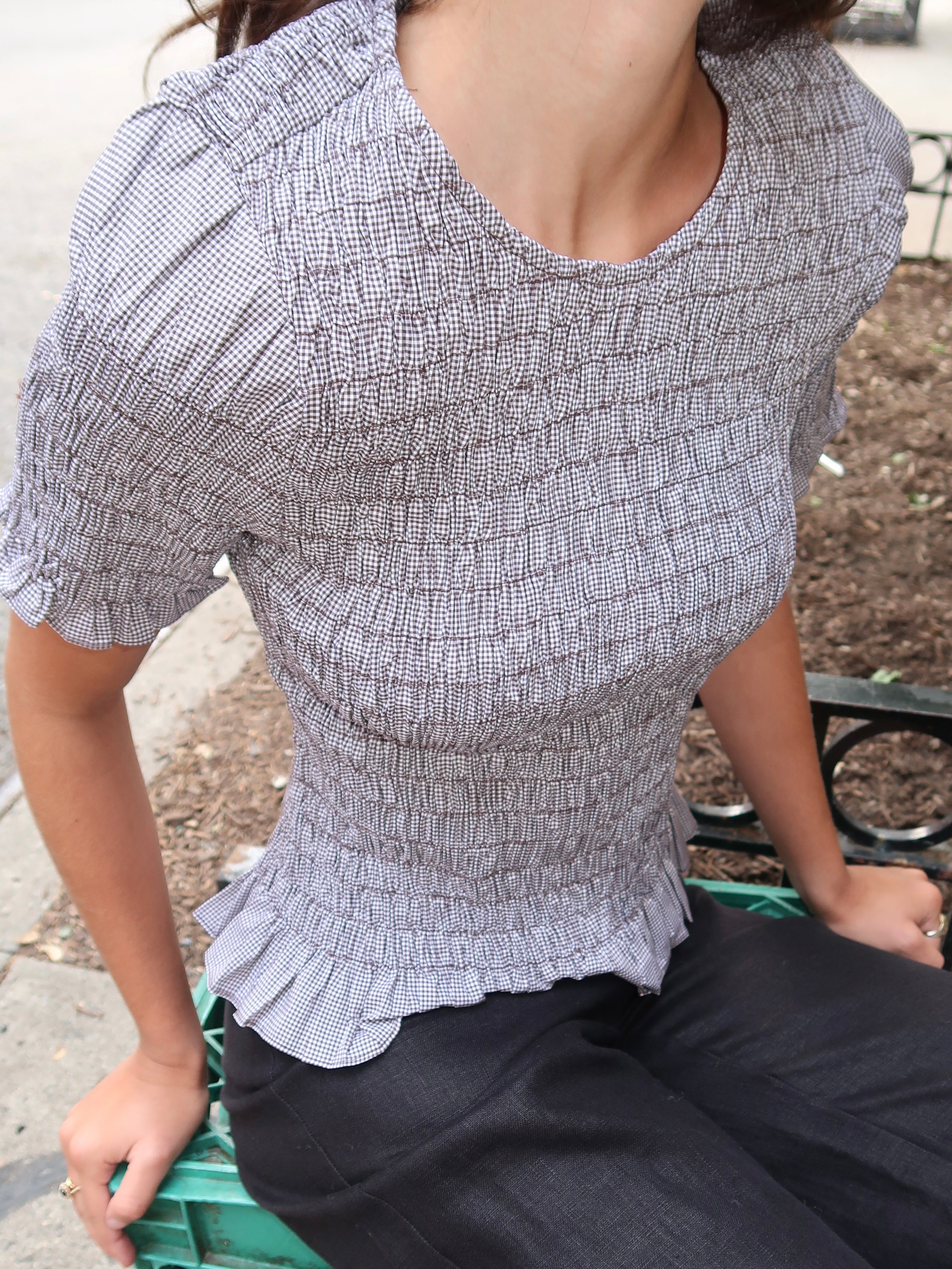 Edda Top in Hanne Gingham Espresso