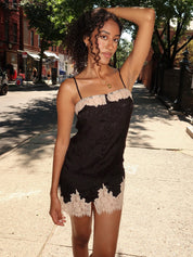 Demira Lace Trim Mini Dress in Black