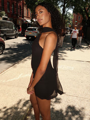 Rusalina Scarf Mini Dress in Black