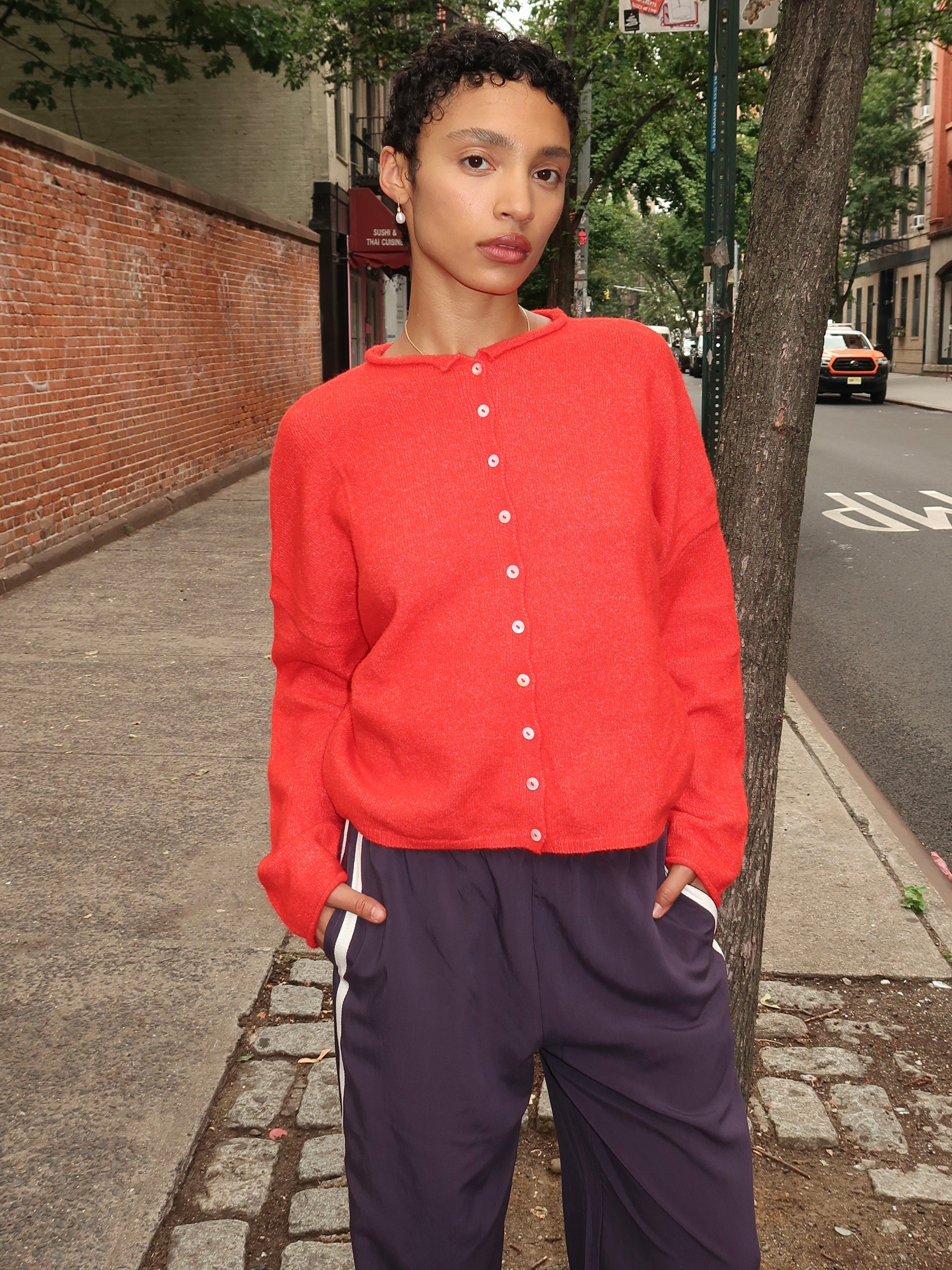 Pisces Button Down Cardigan in Red