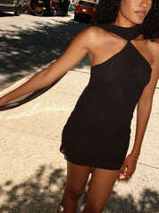 Rusalina Scarf Mini Dress in Black