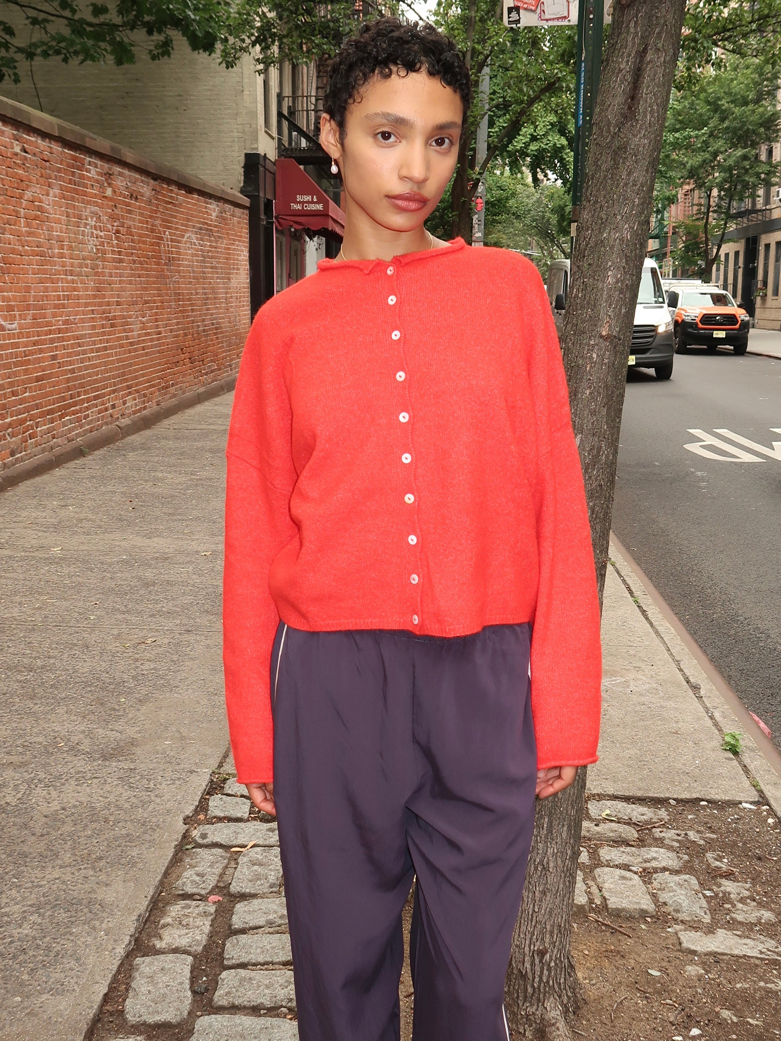 Pisces Button Down Cardigan in Red