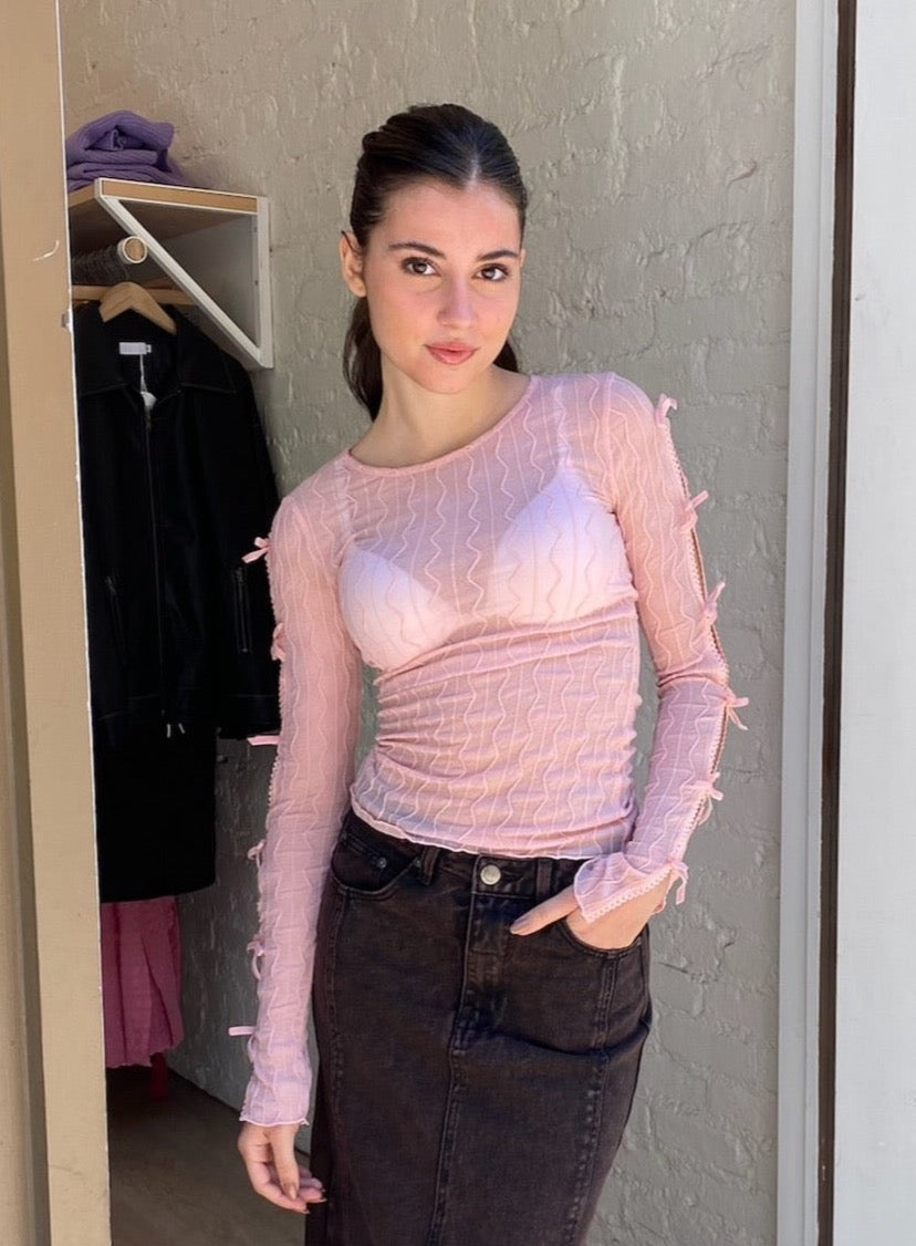 Ross Bow Mockneck Top in Icy Pink