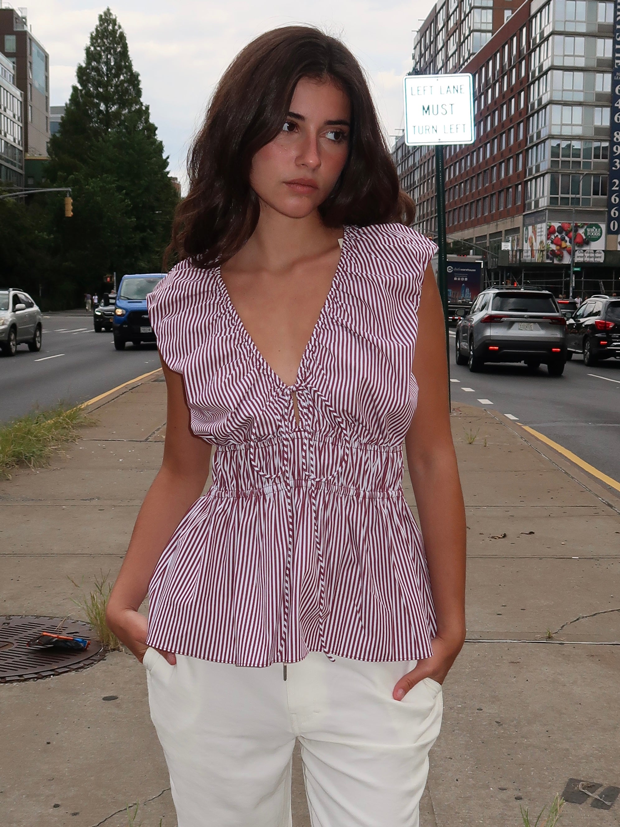 Hedda Top in Maia Stripe Burgundy