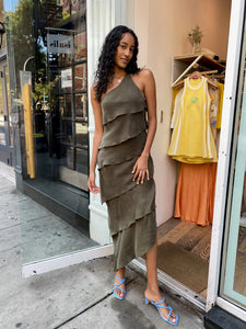 Matilda One Shoulder Dress in Steel Olive