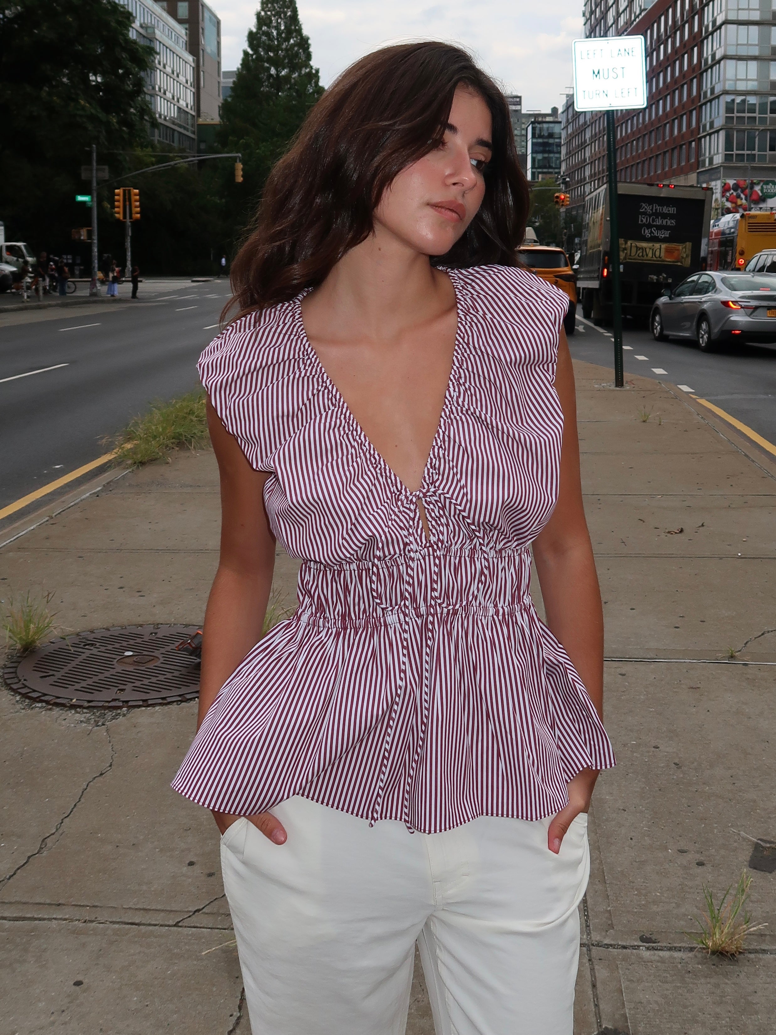 Hedda Top in Maia Stripe Burgundy