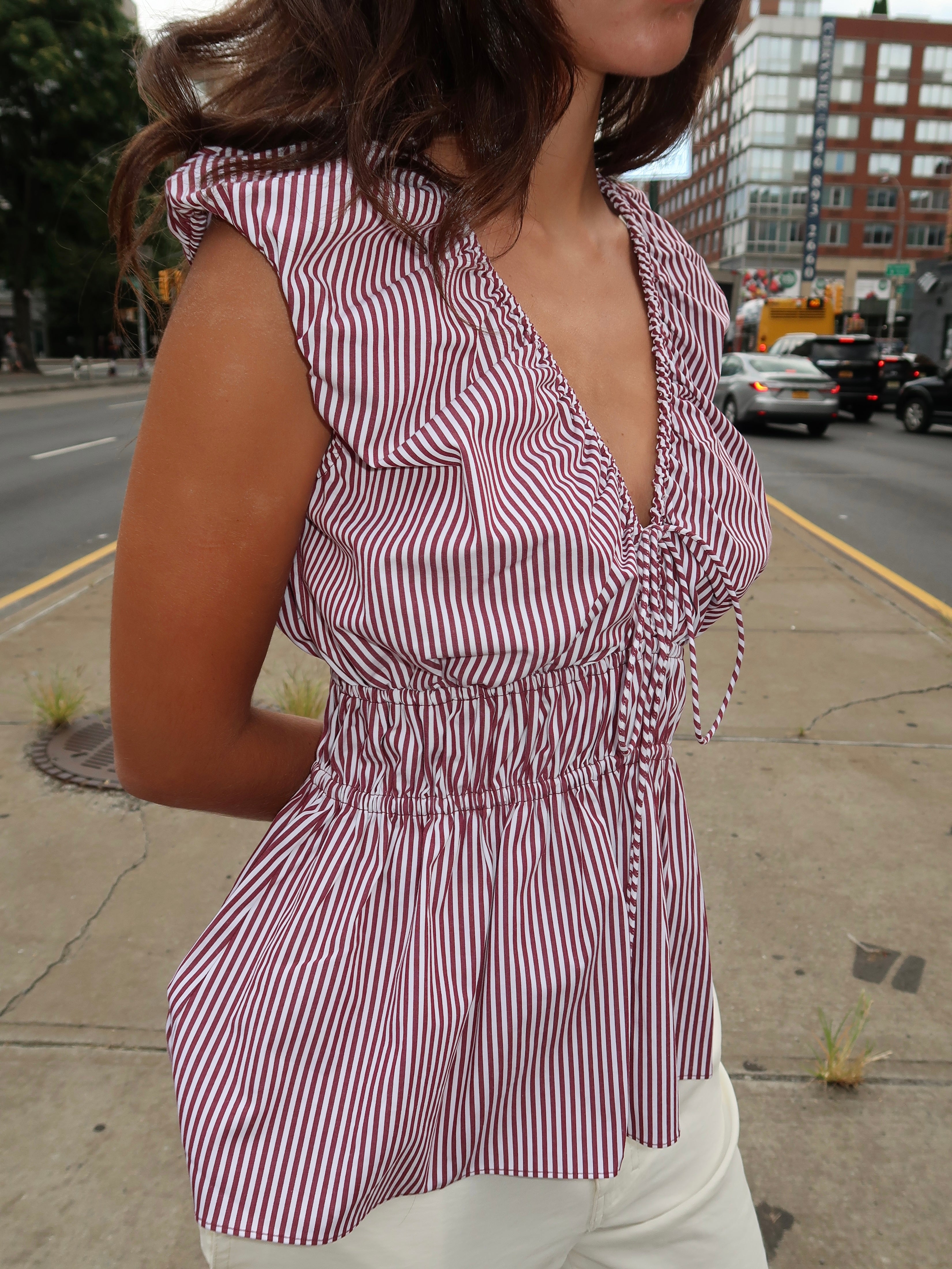 Hedda Top in Maia Stripe Burgundy