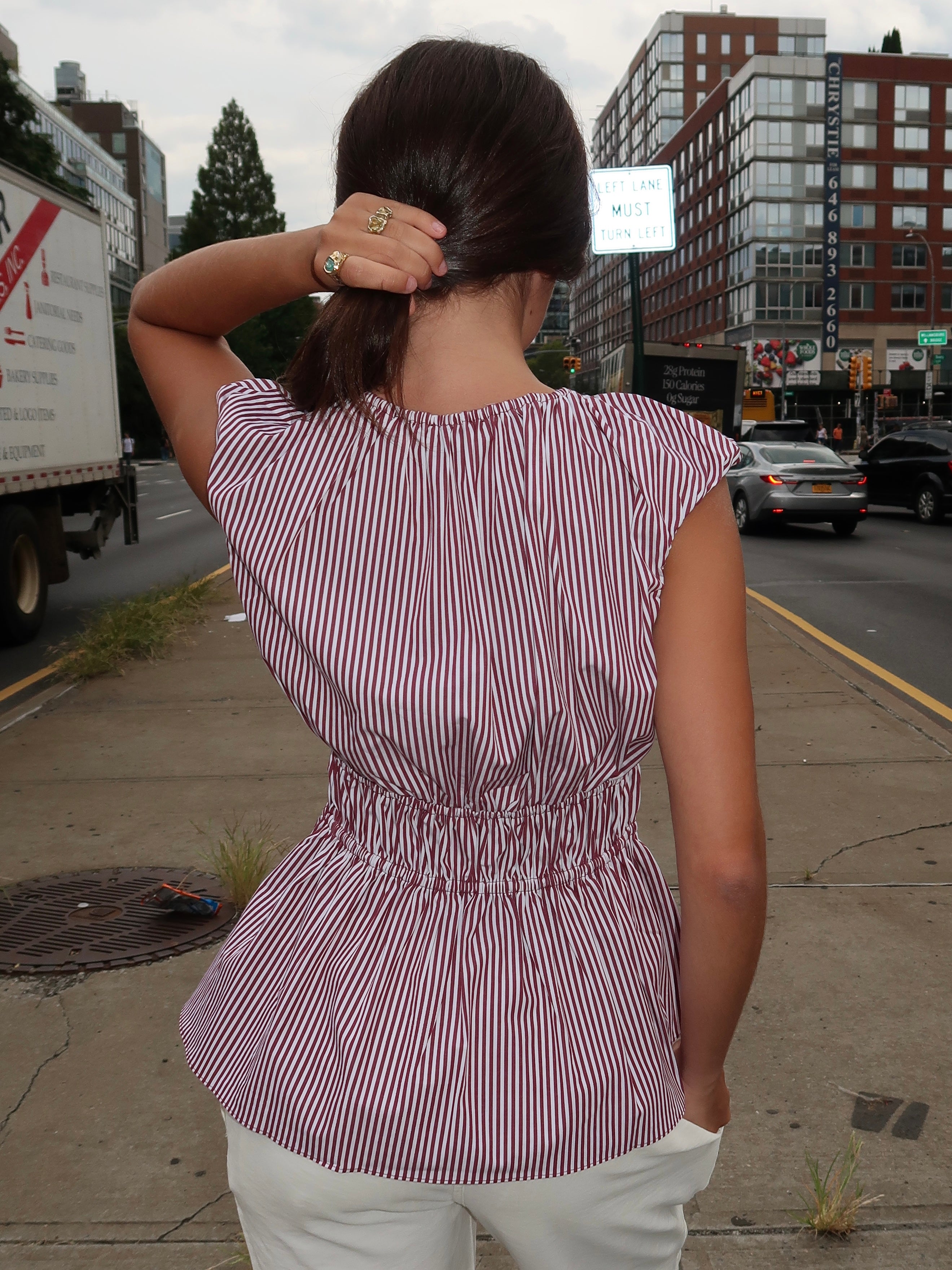 Hedda Top in Maia Stripe Burgundy