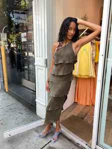 Matilda One Shoulder Dress in Steel Olive