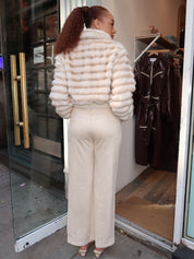 Drusilla Faux Leather Wide Leg Pants in Bone